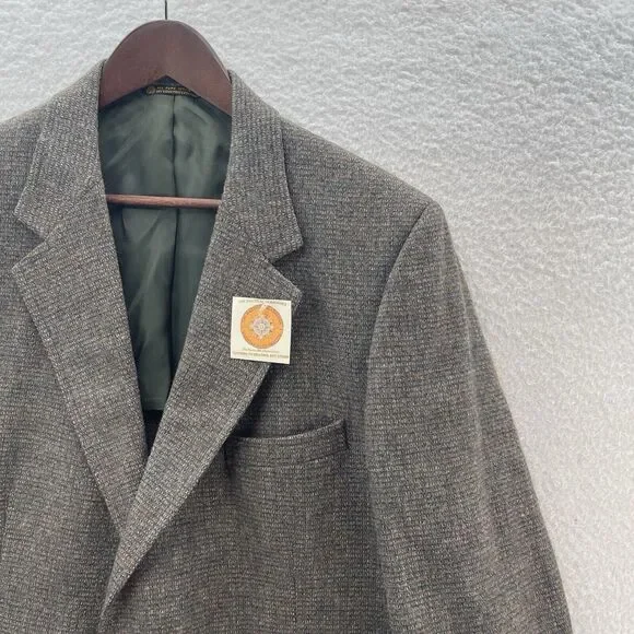 Vintage Kingsridge Tweed Blazer Mens 44R Wool Preppy Academia Leather Button USA - Picture 2 of 12